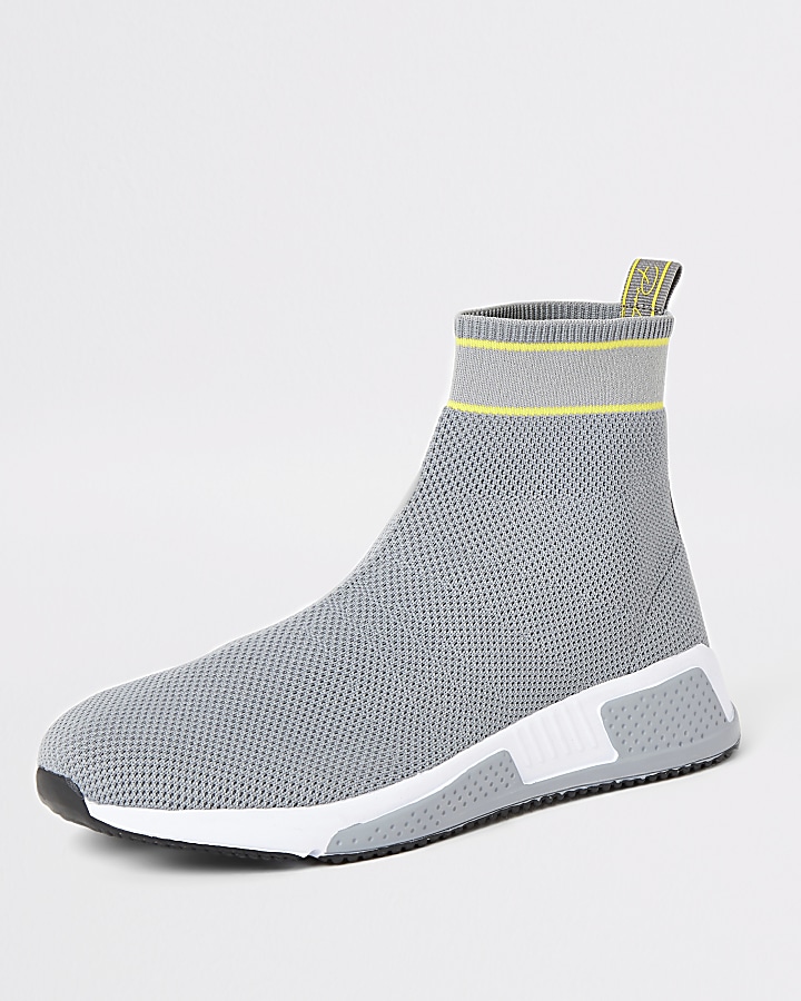Prolific grey knitted high top sock trainers