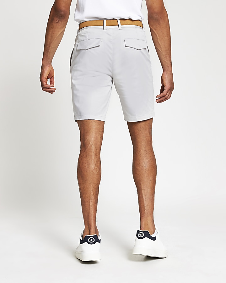 Stone slim fit belted chino shorts