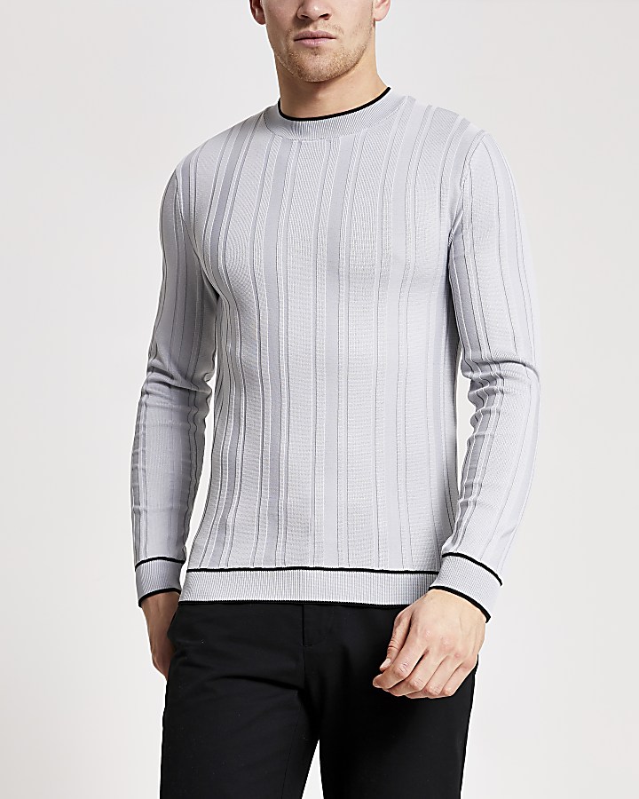 Grey tipping muscle fit rib knitted top