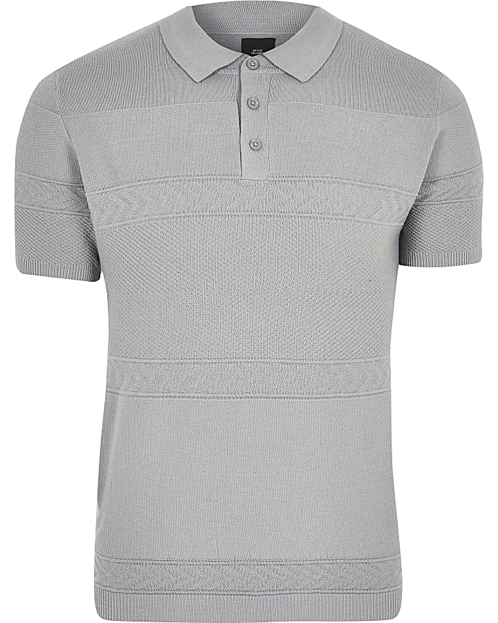 Maison Riviera grey slim fit knit polo shirt