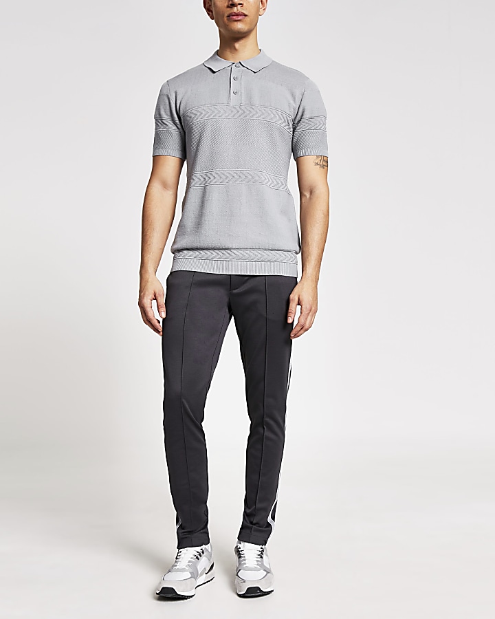 Maison Riviera grey slim fit knit polo shirt