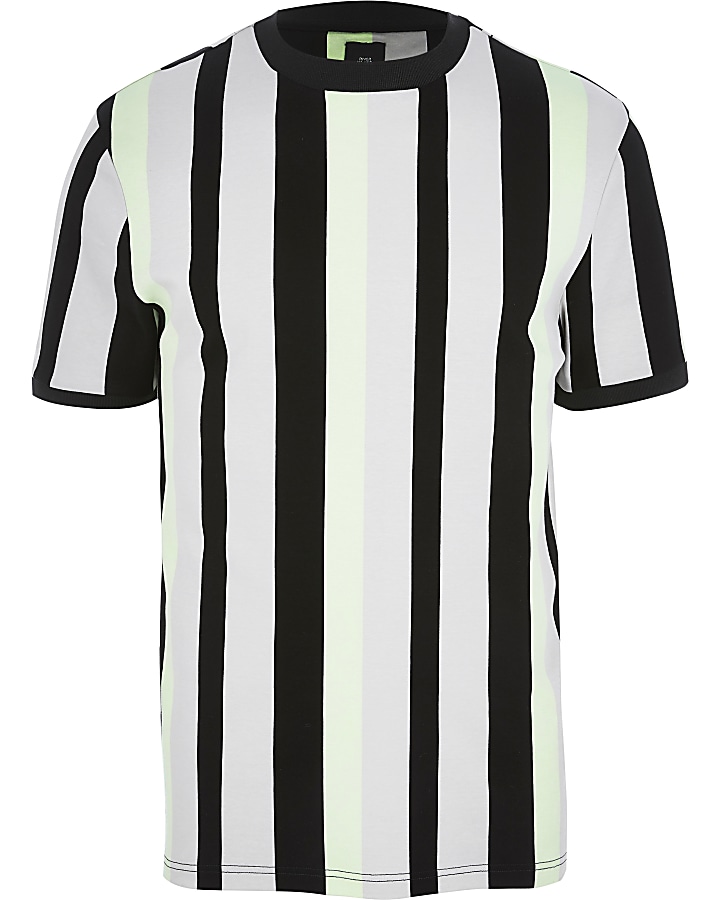Green colour block stripe slim fit T-shirt