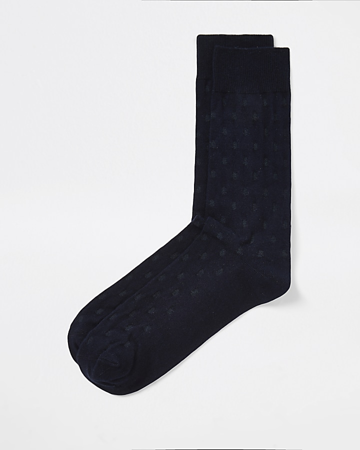 Navy jacquard spot socks