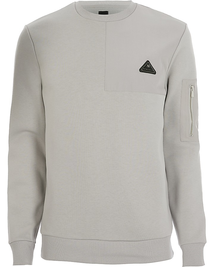 MCMLX grey nylon panel slim fit sweatshirt