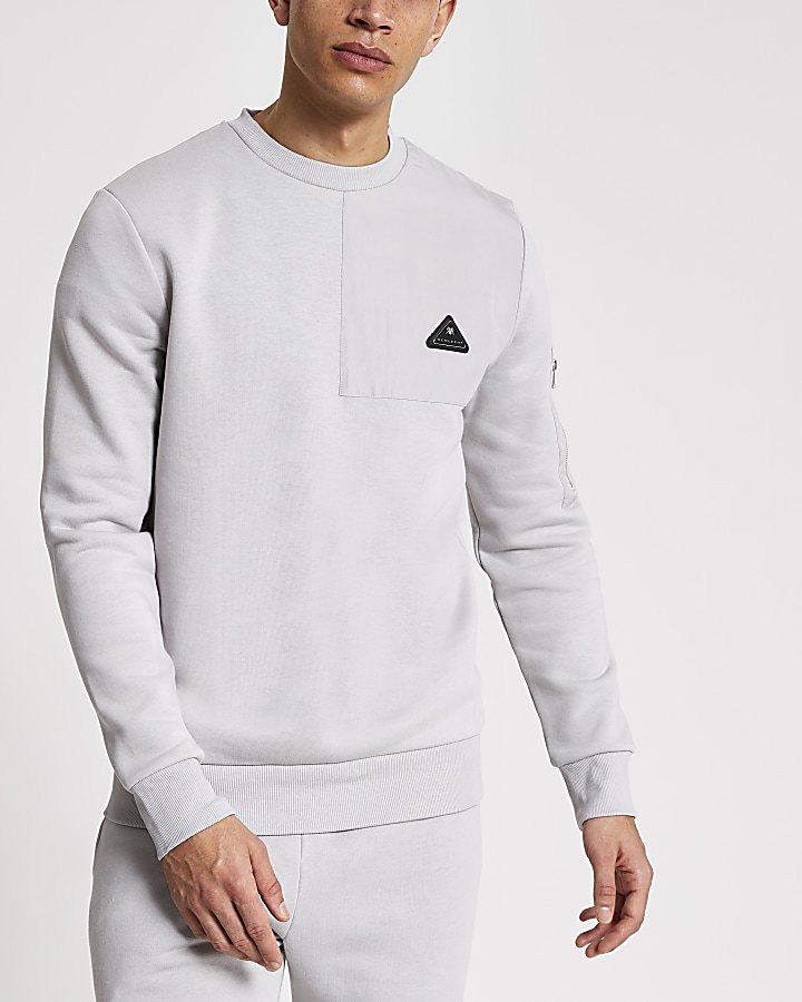 MCMLX grey nylon panel slim fit sweatshirt