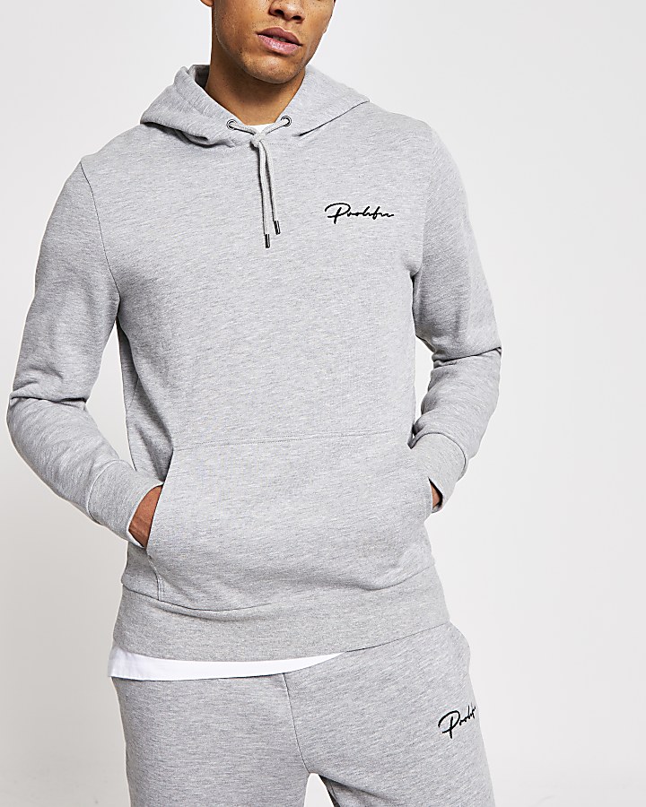 Prolific grey marl slim fit hoodie