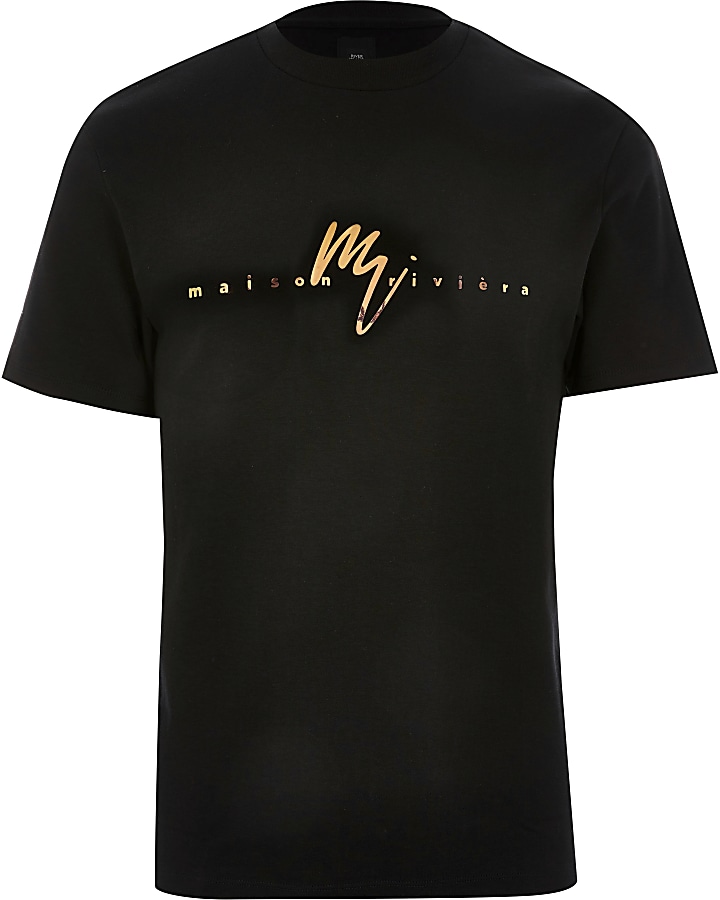 Maison Riviera black foil slim fit T-shirt