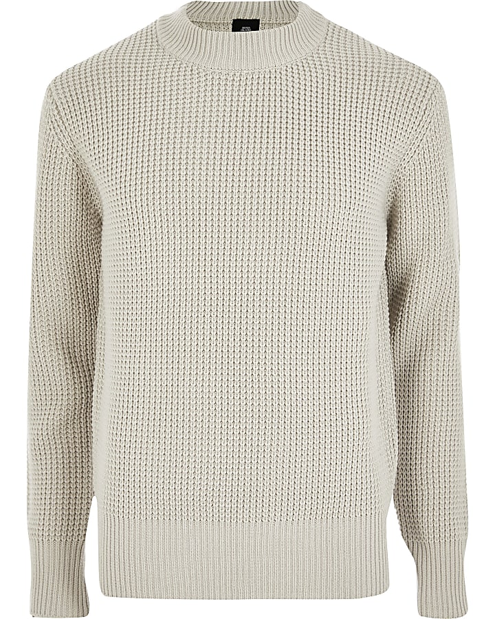 Stone slim fit waffle knitted jumper