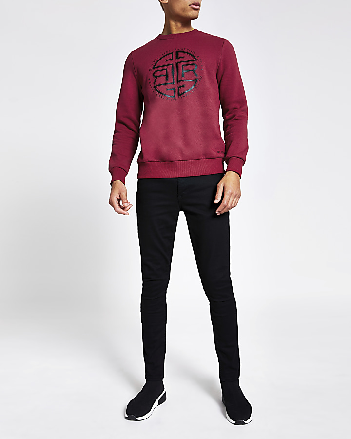 Red RI print slim fit sweatshirt