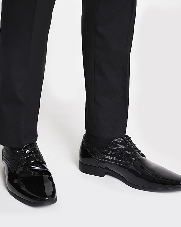 Black patent embossed derby shoes