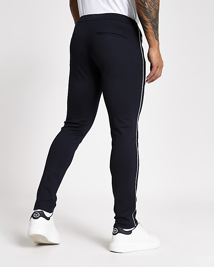 Navy piped super skinny smart joggers