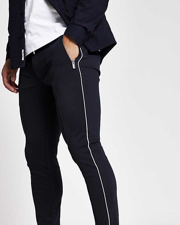 Navy piped super skinny smart joggers