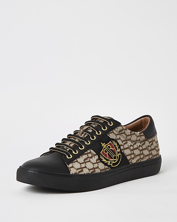 Brown RI jacquard lace-up trainers