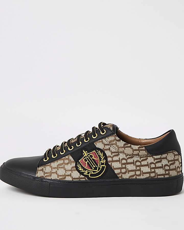 Brown RI jacquard lace-up trainers