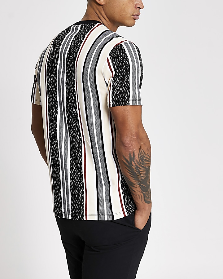 Black aztec stripe slim fit T-shirt