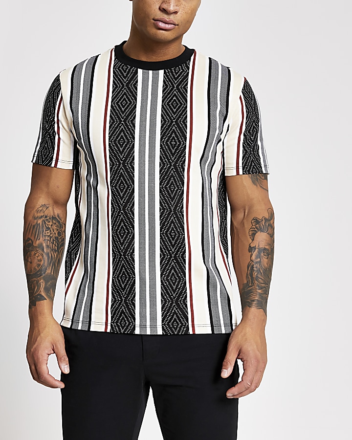 Black aztec stripe slim fit T-shirt