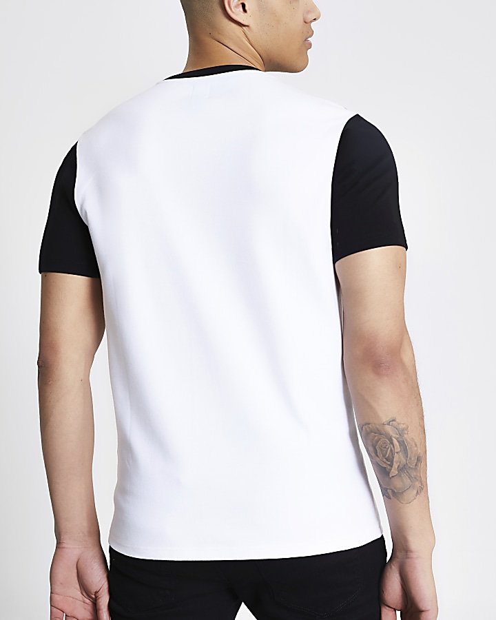 Black asymmetric blocked slim fit T-shirt