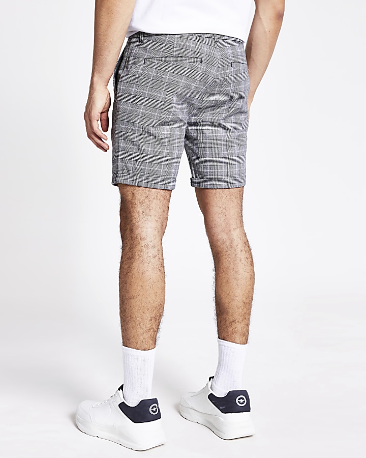 Grey check skinny fit shorts