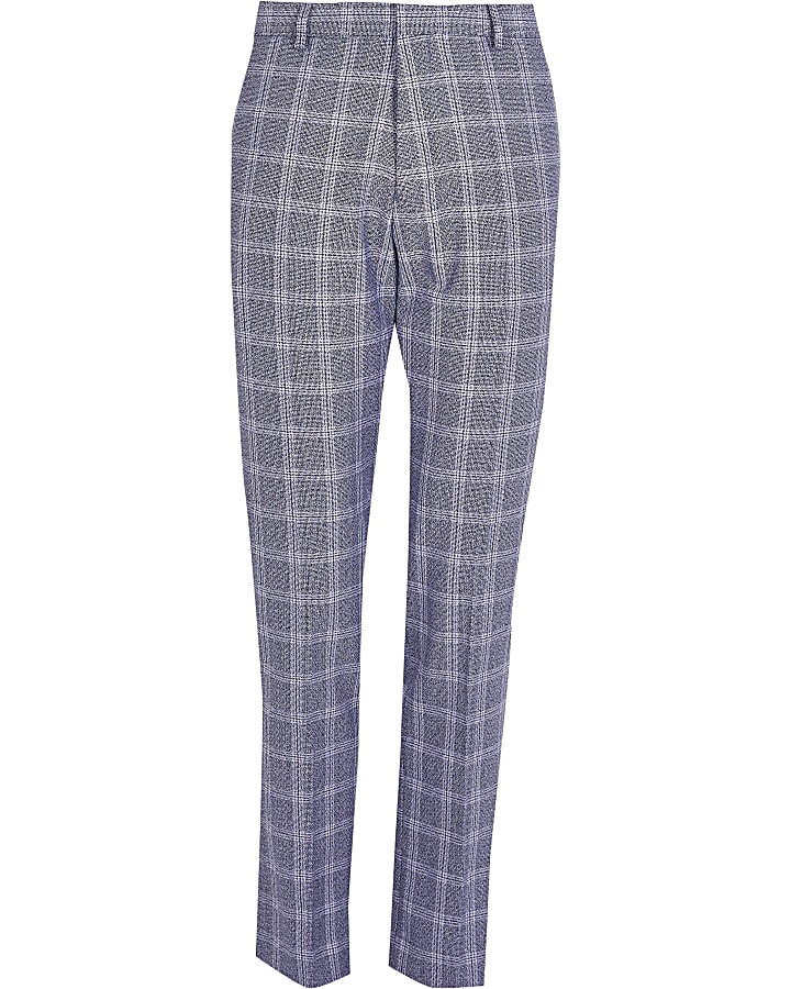 Navy check slim fit trousers