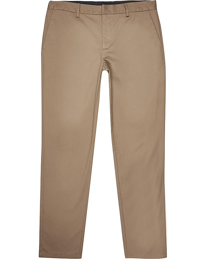 Big and Tall tan slim fit chino trousers