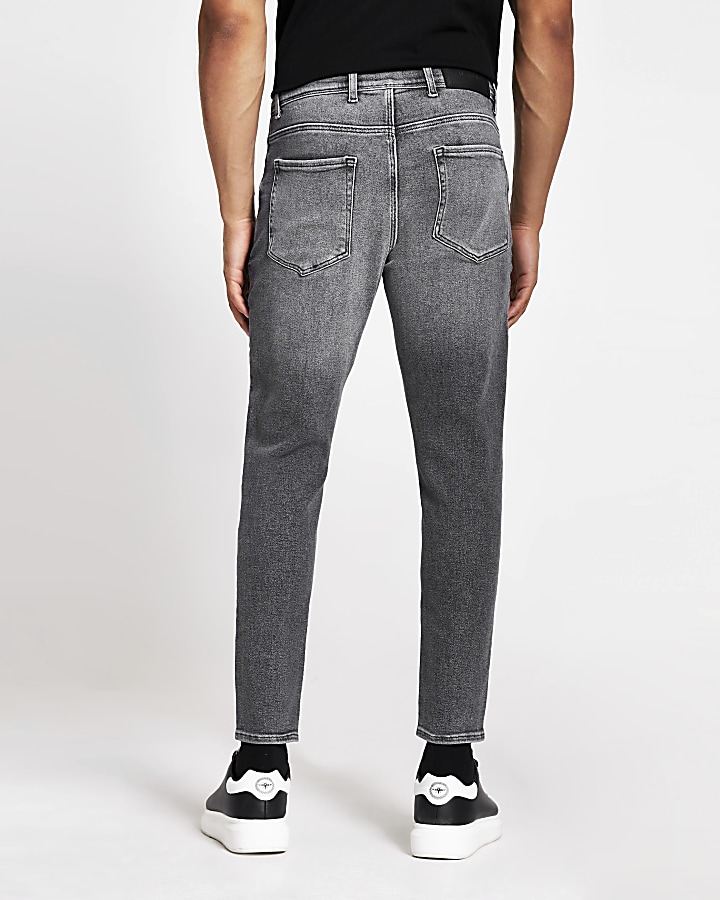Grey tapered leg denim jeans