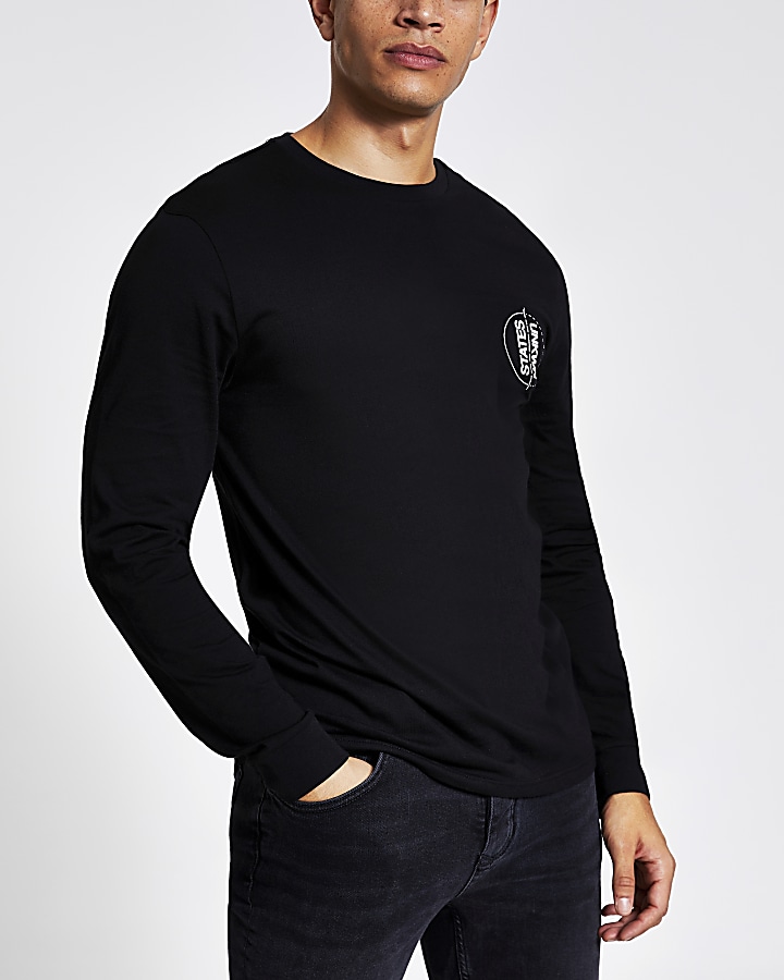 Black 'Unkwn' long sleeve slim fit T-shirt
