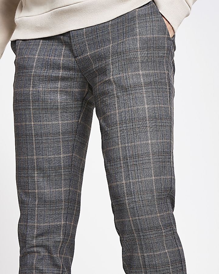 Dark grey check super skinny cropped trousers