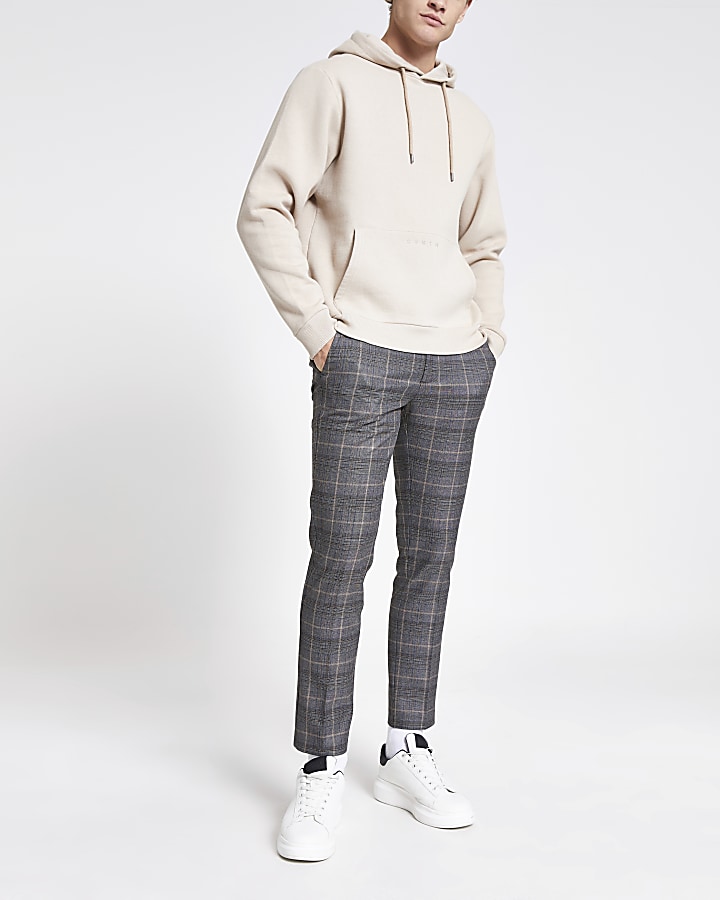 Dark grey check super skinny cropped trousers