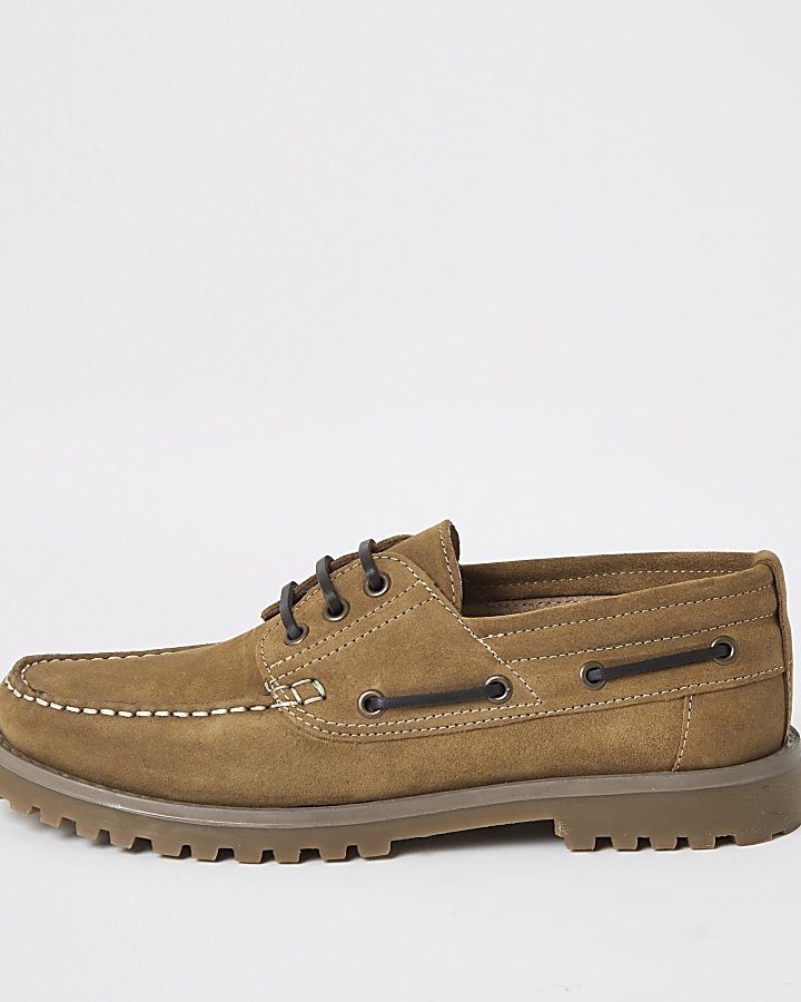 Brown suede chunky boat shoes