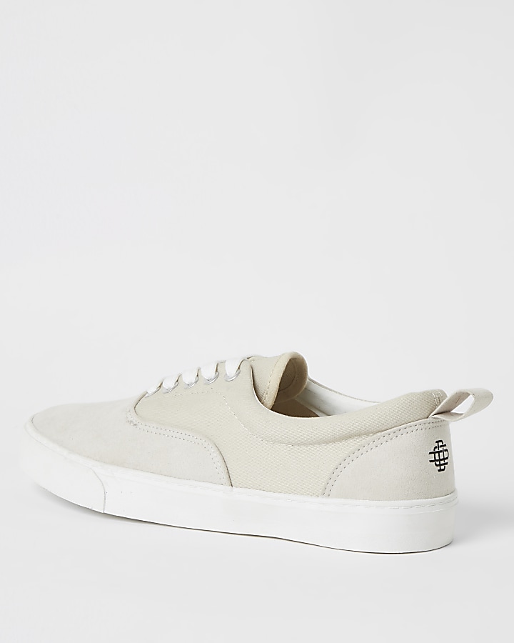 Stone faux suede lace-up trainers