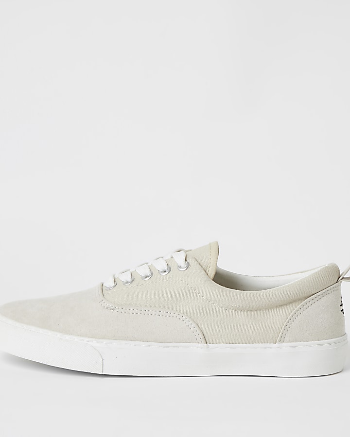 Stone faux suede lace-up trainers