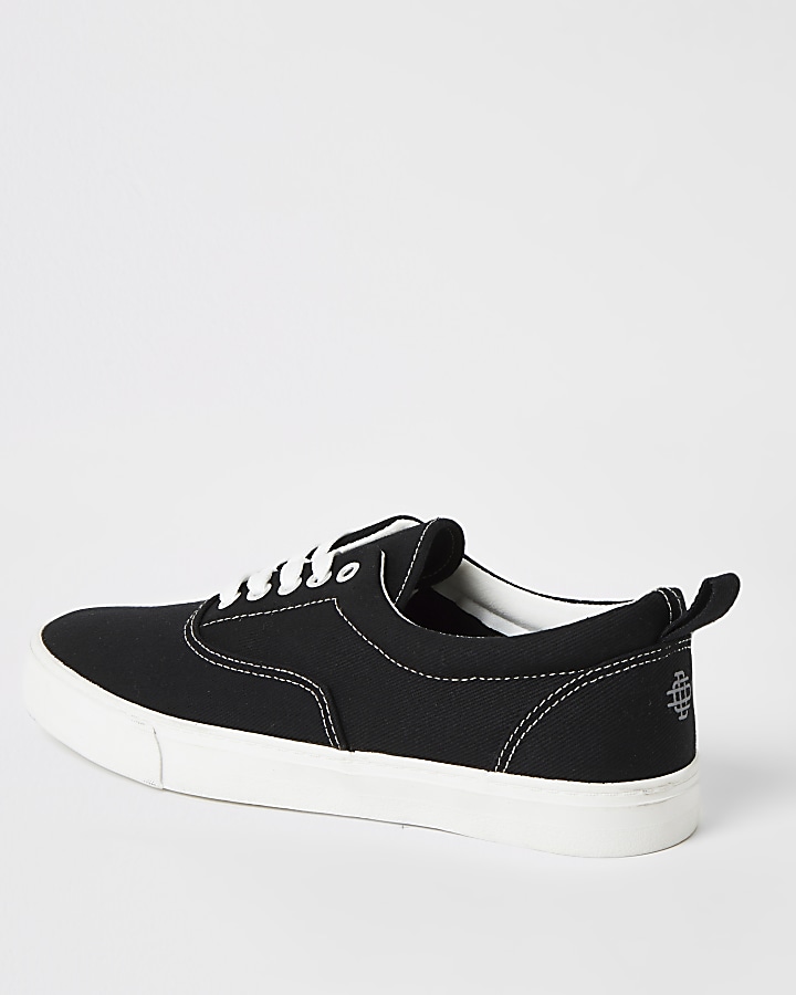 Black stitch detail lace-up plimsoll trainers