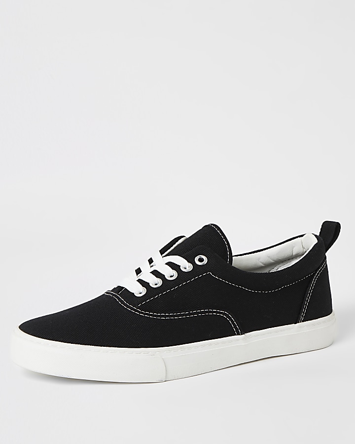 Black stitch detail lace-up plimsoll trainers