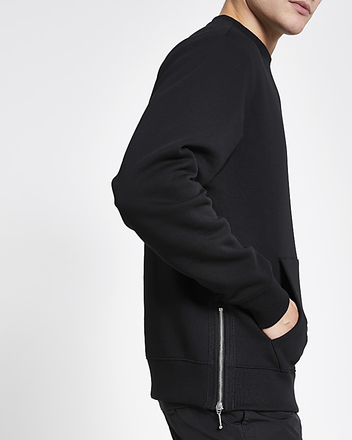 Black zip side regular fit sweatshirt