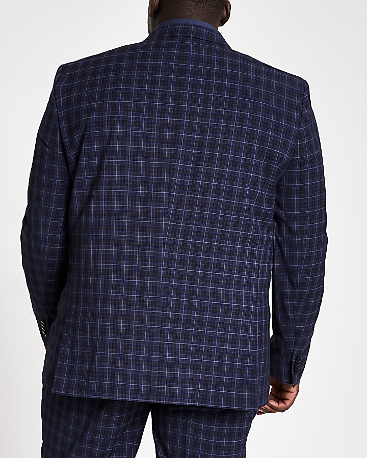 Big and Tall navy check slim fit suit jacket