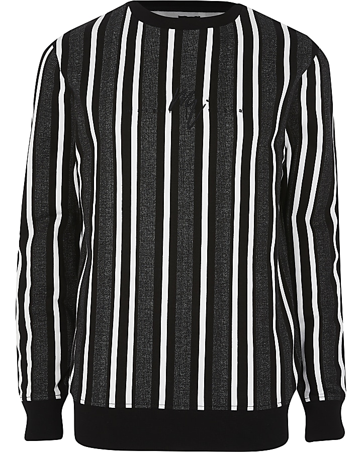 Grey stripe long sleeve slim fit sweatshirt