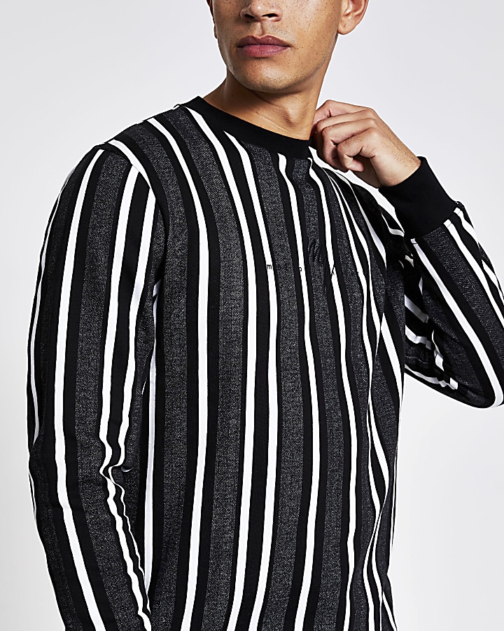 Grey stripe long sleeve slim fit sweatshirt