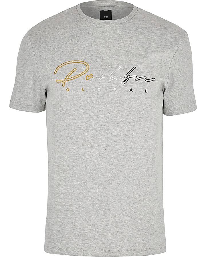 Prolific grey embroidered slim fit T-shirt