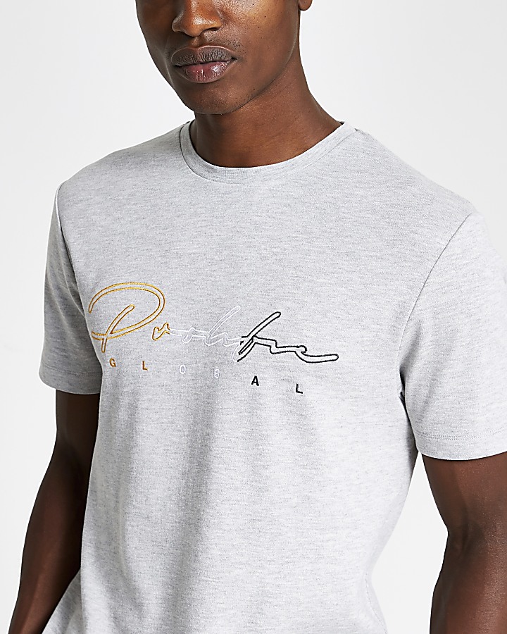 Prolific grey embroidered slim fit T-shirt