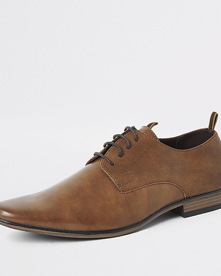 Brown embossed tape derby shoes