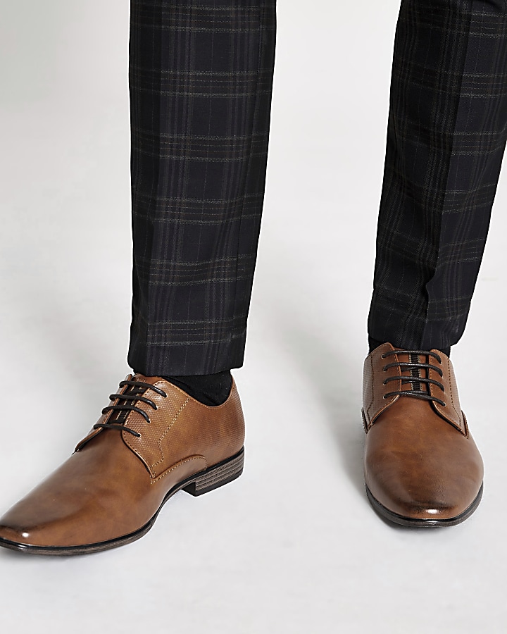 Brown embossed tape derby shoes