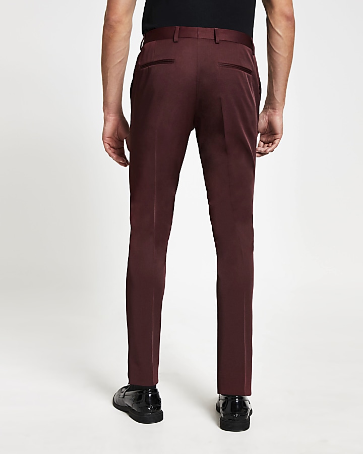 Red skinny stretch suit trousers