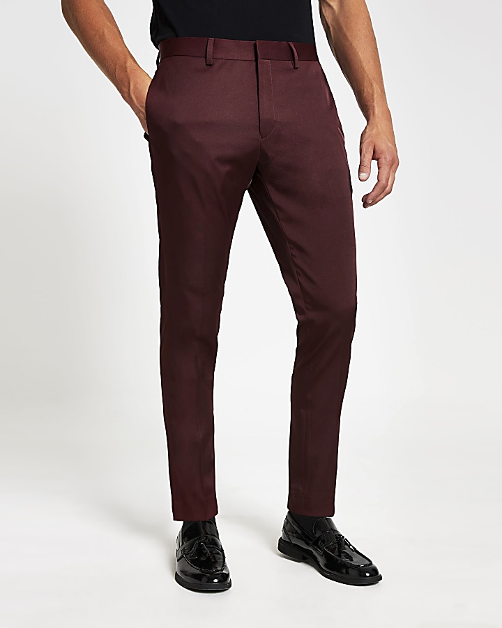 Red skinny stretch suit trousers