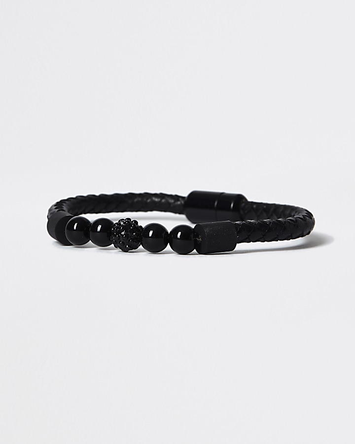 Black beaded wristband bracelet
