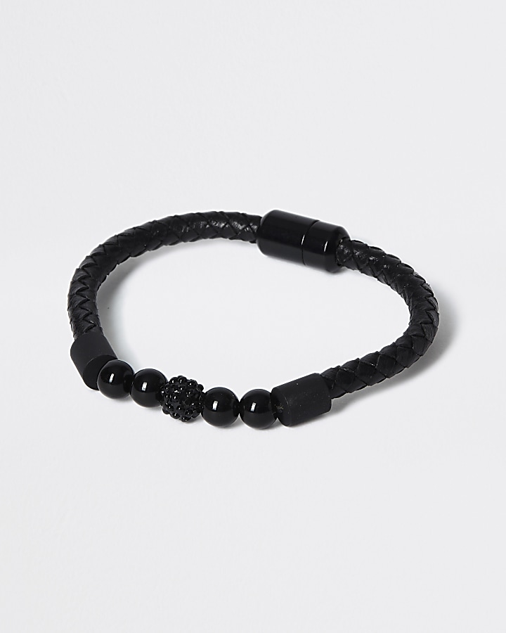 Black beaded wristband bracelet