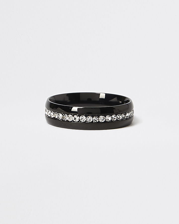 Black colour diamante embellished ring