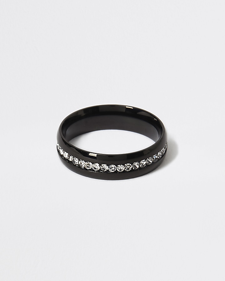 Black colour diamante embellished ring