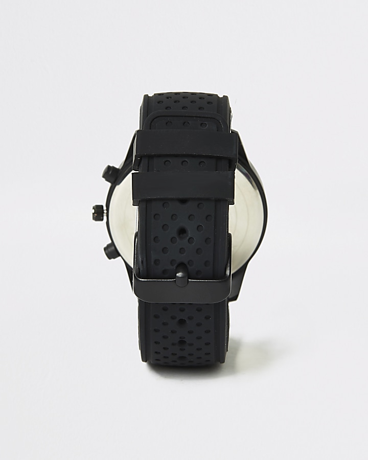 Black perforated strap round watch