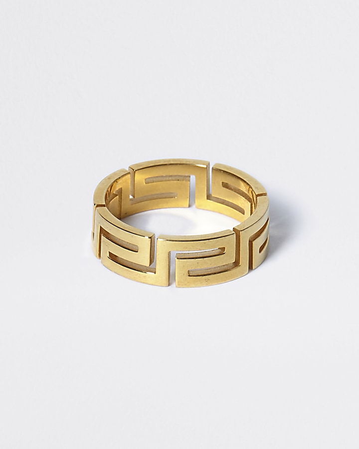 Gold colour geo embossed ring
