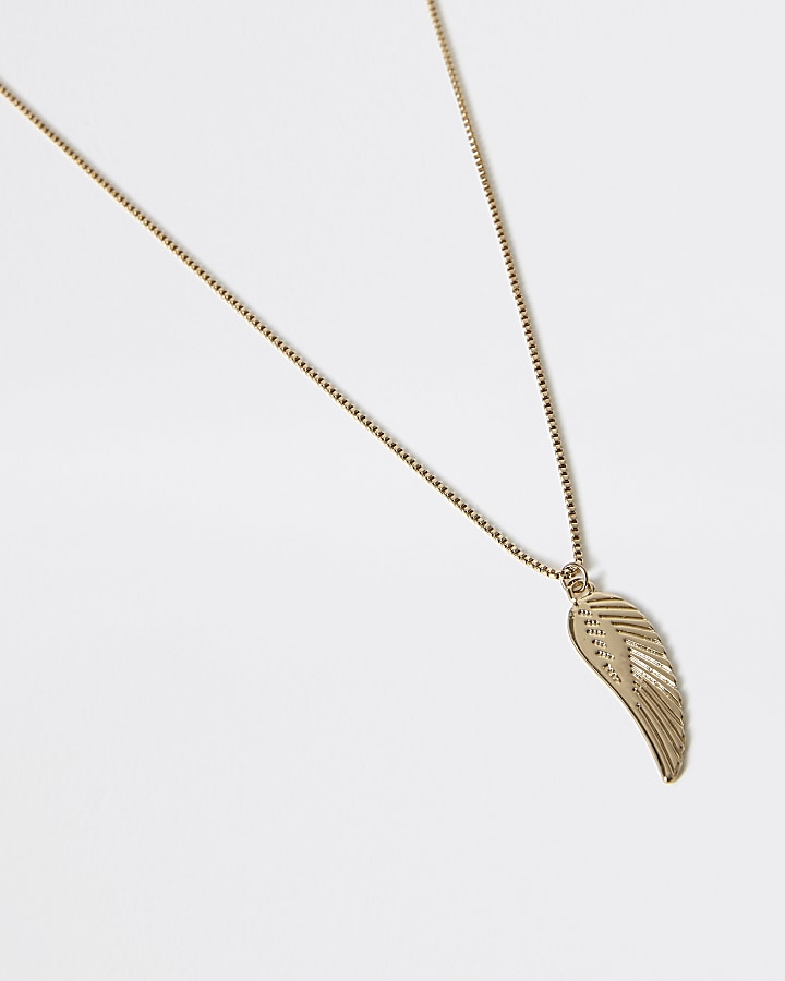 Gold colour feather pendant necklace